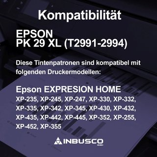 12 Drucker-Patronen INBUSCO 6 Stck Black kompatibel mit Epson PK 29 XL Expression XP 235 245 247 432 435 2